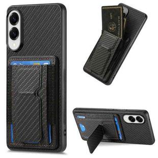 For Samsung Galaxy S25 Edge 5G Carbon Fiber Fold Stand Elastic Card Bag Phone Case(Black)