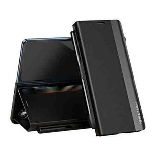 For Samsung Galaxy Z Fold7 5G Side Electroplated Adsorption Leather Phone Case with Pen Slot(Black)