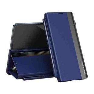 For Samsung Galaxy Z Fold7 5G Side Electroplated Adsorption Leather Phone Case with Pen Slot(Blue)