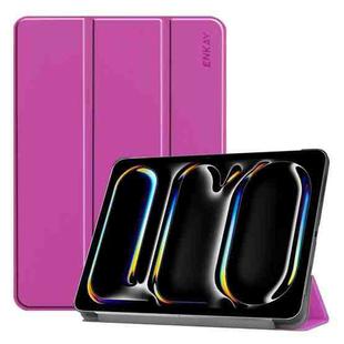 For iPad Pro 13 2024 ENKAY Tri-fold Custer Texture Platic Leather Smart Tablet Case(Purple)