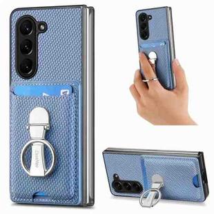 For Samsung Galaxy Z Fold6 5G Carbon Fiber Card Wallet Fold Ring Holder Phone Case(Blue)