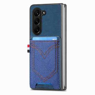 For Samsung Galaxy Z Fold6 5G Denim Texture Leather Skin Phone Case with Card Slot(Blue)