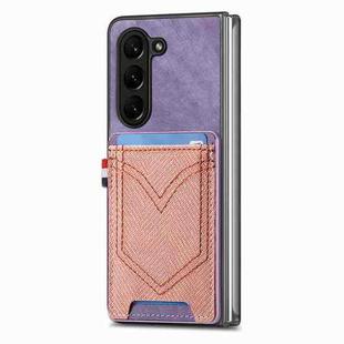 For Samsung Galaxy Z Fold6 5G Denim Texture Leather Skin Phone Case with Card Slot(Purple)