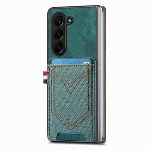 For Samsung Galaxy Z Fold6 5G Denim Texture Leather Skin Phone Case with Card Slot(Green)