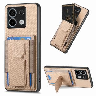 For Xiaomi Redmi Note 13 4G Carbon Fiber Fold Stand Elastic Card Bag Phone Case(Khaki)