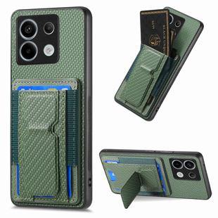 For Xiaomi Redmi Note 13 4G Carbon Fiber Fold Stand Elastic Card Bag Phone Case(Green)