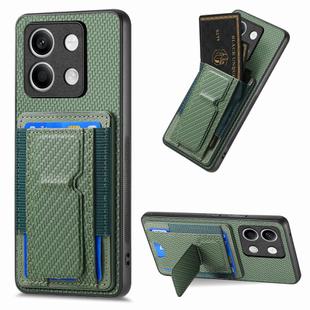 For Xiaomi Redmi Note 13 5G Carbon Fiber Fold Stand Elastic Card Bag Phone Case(Green)