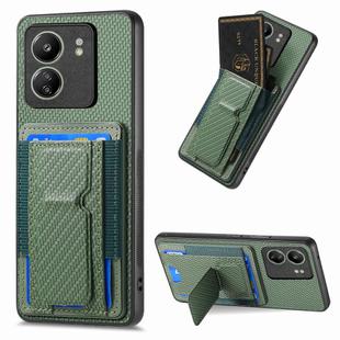 For Xiaomi Redmi 13C Carbon Fiber Fold Stand Elastic Card Bag Phone Case(Green)