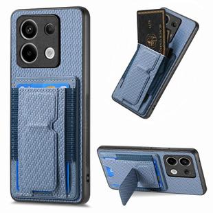 For Xiaomi Redmi Note 13 Pro+ Carbon Fiber Fold Stand Elastic Card Bag Phone Case(Blue)