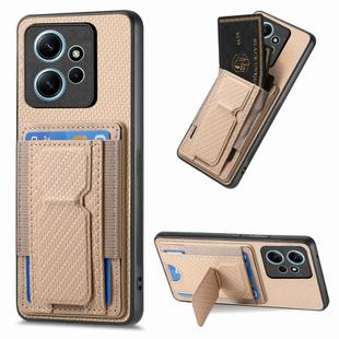 For Xiaomi Redmi Note 12 4G Carbon Fiber Fold Stand Elastic Card Bag Phone Case(Khaki)
