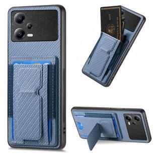 For Xiaomi Poco X5 Carbon Fiber Fold Stand Elastic Card Bag Phone Case(Blue)