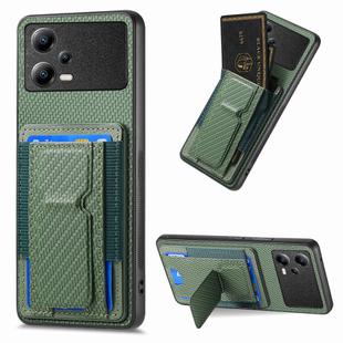 For Xiaomi Poco X5 Carbon Fiber Fold Stand Elastic Card Bag Phone Case(Green)