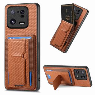 For Xiaomi 13 Pro 5G Carbon Fiber Fold Stand Elastic Card Bag Phone Case(Brown)