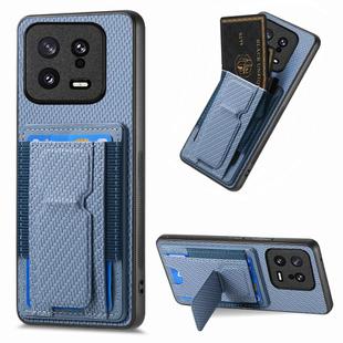 For Xiaomi 13 Carbon Fiber Fold Stand Elastic Card Bag Phone Case(Blue)