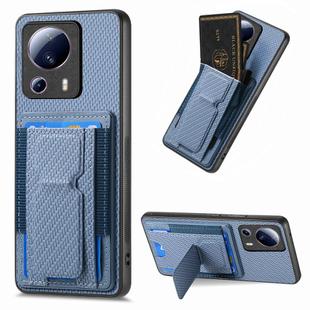 For Xiaomi Civi 2 Carbon Fiber Fold Stand Elastic Card Bag Phone Case(Blue)