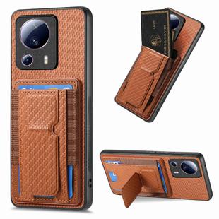 For Xiaomi Civi 2 Carbon Fiber Fold Stand Elastic Card Bag Phone Case(Brown)