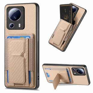 For Xiaomi Civi 2 Carbon Fiber Fold Stand Elastic Card Bag Phone Case(Khaki)