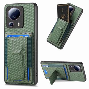 For Xiaomi Civi 2 Carbon Fiber Fold Stand Elastic Card Bag Phone Case(Green)