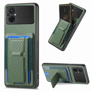 For Xiaomi Poco M5 4G Carbon Fiber Fold Stand Elastic Card Bag Phone Case(Green)