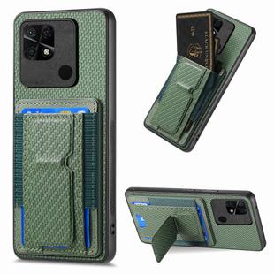 For Xiaomi Redmi 10C Carbon Fiber Fold Stand Elastic Card Bag Phone Case(Green)