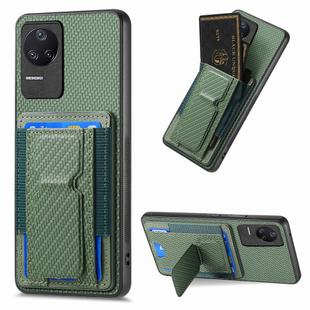 For Xiaomi Redmi K40S Carbon Fiber Fold Stand Elastic Card Bag Phone Case(Green)