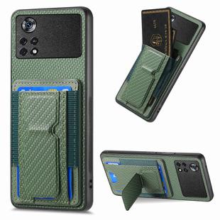 For Xiaomi Poco X4 Pro 5G Carbon Fiber Fold Stand Elastic Card Bag Phone Case(Green)
