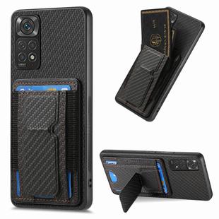 For Xiaomi Redmi Note 11S Carbon Fiber Fold Stand Elastic Card Bag Phone Case(Black)