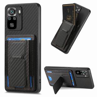 For Xiaomi Redmi 10 Carbon Fiber Fold Stand Elastic Card Bag Phone Case(Black)