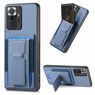 For Xiaomi Redmi Note 10 Pro 5G Carbon Fiber Fold Stand Elastic Card Bag Phone Case(Blue)
