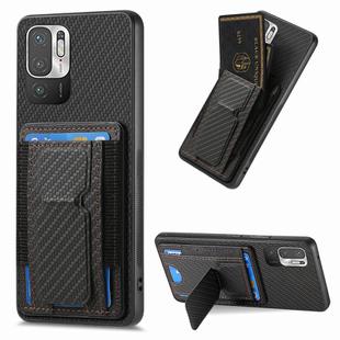 For Xiaomi Redmi Note 10 5G Carbon Fiber Fold Stand Elastic Card Bag Phone Case(Black)