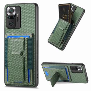 For Xiaomi Redmi Note 10 Pro 4G Carbon Fiber Fold Stand Elastic Card Bag Phone Case(Green)