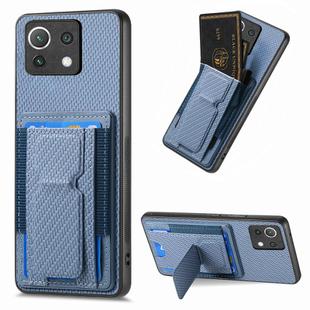 For Xiaomi Mi 11 Carbon Fiber Fold Stand Elastic Card Bag Phone Case(Blue)