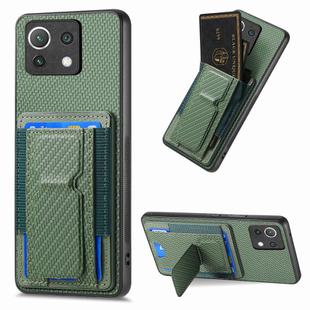 For Xiaomi Mi 11 Carbon Fiber Fold Stand Elastic Card Bag Phone Case(Green)