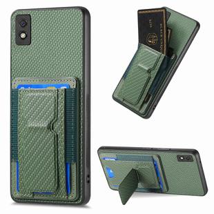 For Xiaomi Redmi 9A Carbon Fiber Fold Stand Elastic Card Bag Phone Case(Green)
