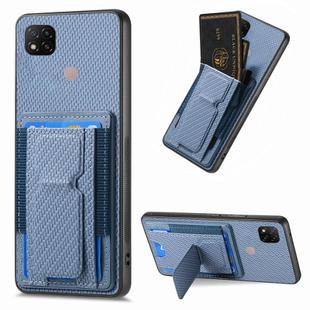For Xiaomi Redmi 9C Carbon Fiber Fold Stand Elastic Card Bag Phone Case(Blue)