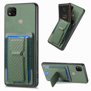 For Xiaomi Redmi 9C Carbon Fiber Fold Stand Elastic Card Bag Phone Case(Green)