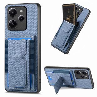 For Xiaomi Redmi 12 4G/5G Carbon Fiber Fold Stand Elastic Card Bag Phone Case(Blue)