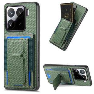 For Xiaomi 15 Carbon Fiber Fold Stand Elastic Card Bag Phone Case(Green)
