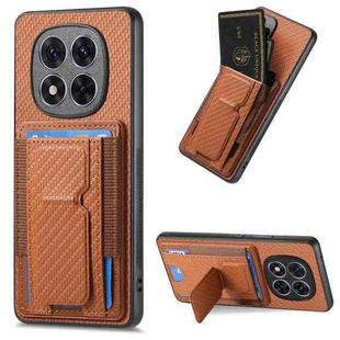 For Xiaomi Redmi Note 14 Pro+ 5G Carbon Fiber Fold Stand Elastic Card Bag Phone Case(Brown)