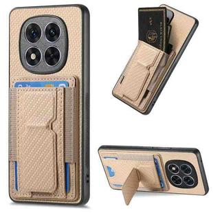 For Xiaomi Redmi Note 14 Pro+ 5G Carbon Fiber Fold Stand Elastic Card Bag Phone Case(Khaki)