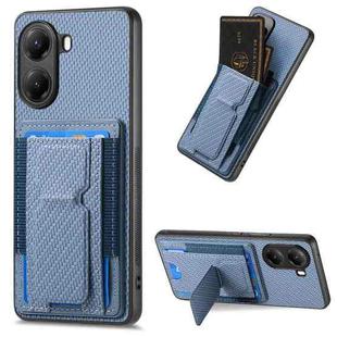 For Redmi Turbo 4 Carbon Fiber Fold Stand Elastic Card Bag Phone Case(Blue)