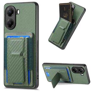 For Redmi Turbo 4 Carbon Fiber Fold Stand Elastic Card Bag Phone Case(Green)