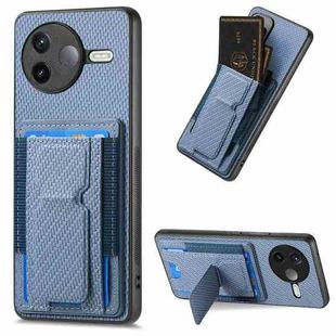 For Redmi K80 / Poco F7 Pro Carbon Fiber Fold Stand Elastic Card Bag Phone Case(Blue)