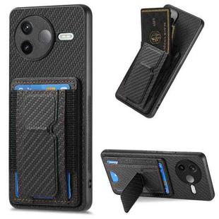 For Redmi K80 / Poco F7 Pro Carbon Fiber Fold Stand Elastic Card Bag Phone Case(Black)