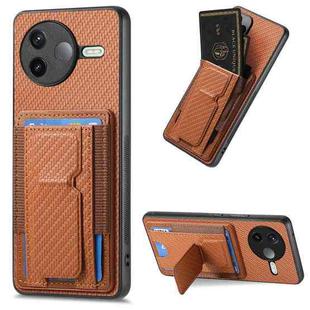 For Redmi K80 / Poco F7 Pro Carbon Fiber Fold Stand Elastic Card Bag Phone Case(Brown)