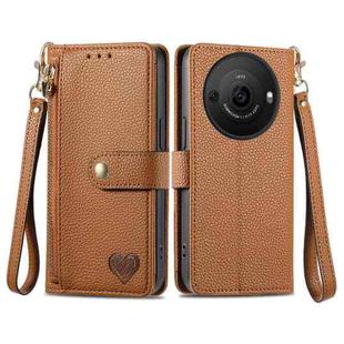 For Sharp Aquos R8 Pro Love Zipper Lanyard Leather Phone Case(Brown)
