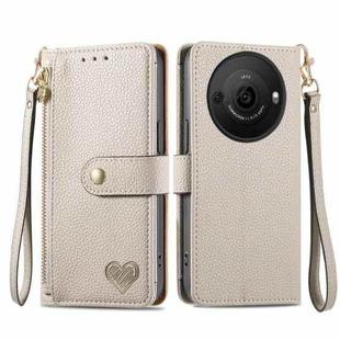 For Sharp Aquos R8 Pro Love Zipper Lanyard Leather Phone Case(Gray)