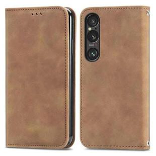 For Sony Xperia 10 VI Retro Skin Feel Magnetic Leather Phone Case(Brown)