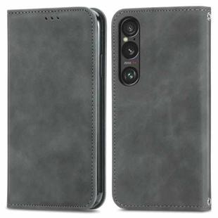 For Sony Xperia 10 VI Retro Skin Feel Magnetic Leather Phone Case(Gray)