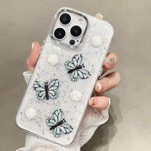 For iPhone 15 Pro Glitter 3D Butterfly TPU Phone Case(Blue)